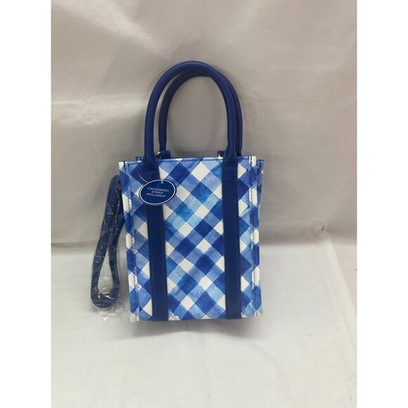 NWT Bath and Body Works Blue Gingham Small Tote/Crossbody Bag w detachable Strap - Picture 1 of 5